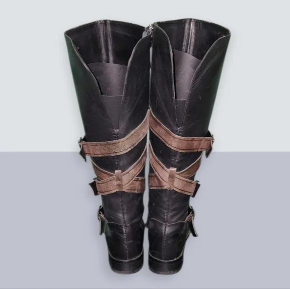 Women Vintage Leather Blk Riding Boots with detailed brn buckles by G.I.L.I 8 - Picture 5 of 8